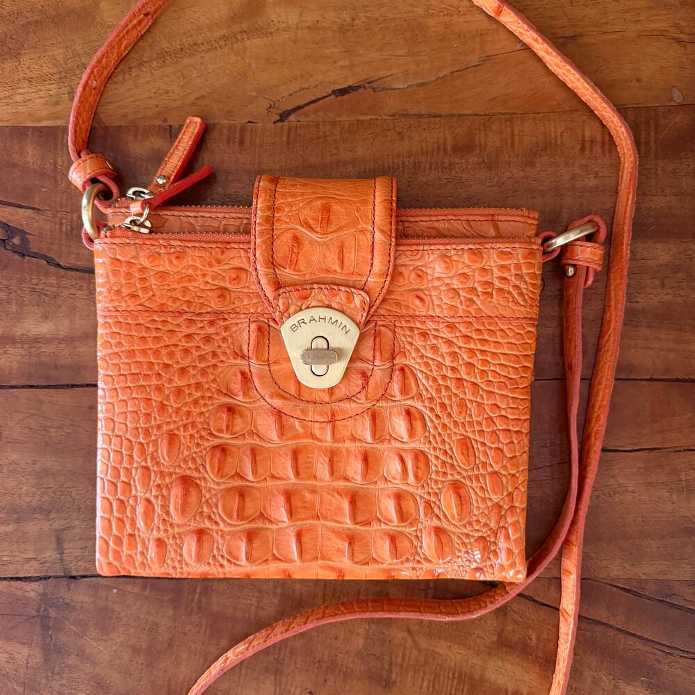 Brahmin Mojito Crossbody Bag Solar Orange Melbourne Leather Croc Embossed
